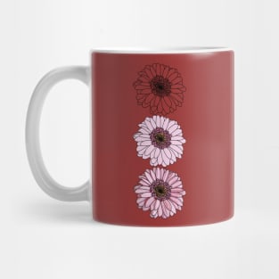 Floral Drawing of Three Gerberas in a Column Mug